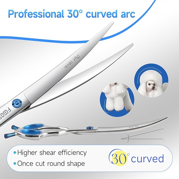 Curved Dog Grooming Scissors 7 in Curve Shears for Pet Dogs Cat Japan 440C 30°Arc Upward & Downward for Trimming Face and Paws(7, Curved)