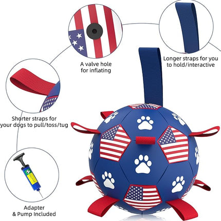 QDAN Dog Toys Soccer Ball with Straps, Durable Balls for Large Dogs, Beach Pool Dog Water Toy, Puppy Dog Birthday Gifts (8 Inch)