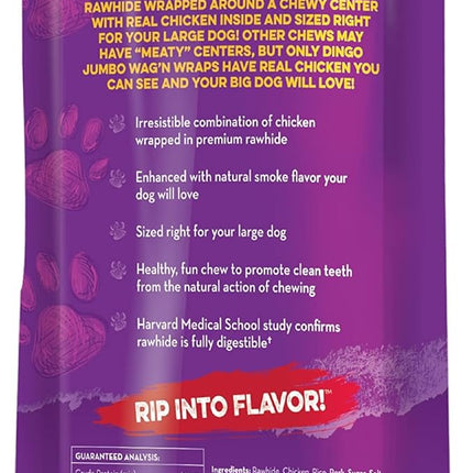 Dingo Wag’n Wraps Jumbo 2 Count, Made With Real Chicken, Rawhide Snack For Large Dogs