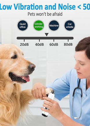 Casfuy Dog Nail Grinder with 2 LED Light for Large Medium Small Dogs - 3X More Powerful 2-Speed Electric Pet Nail Trimmer Rechargeable Quiet Painless Paws Grooming & Smoothing Tool (White)