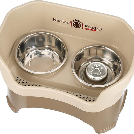 Neater Feeder Deluxe Mess Proof Dog Bowls Elevated for Large Breeds – Made in USA – No Spill Raised Slow Feeder Elevated Dog Bowl Stand, Stainless Steel Food and Water Bowl Set, Cappuccino