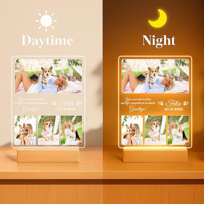 Personalized Pet Memorial Gifts, Dog Memorial Gifts for Loss of Dog, Pet Loss Gifts in Memory of Dog Night Lights, Custom Dog Memorial Plaque, Cat Memorial Photo Frame, Pet Sympathy Gifts