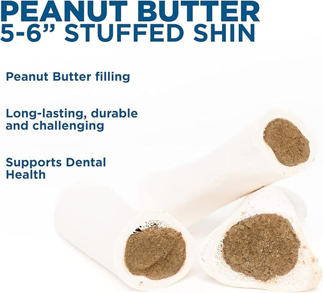 Best Bully Sticks 5-6 Inch Peanut Butter Filled Shin Bones for Dogs - 5 Count (Pack of 1) - Easily Digestible, Long-Lasting, Refillable Treat