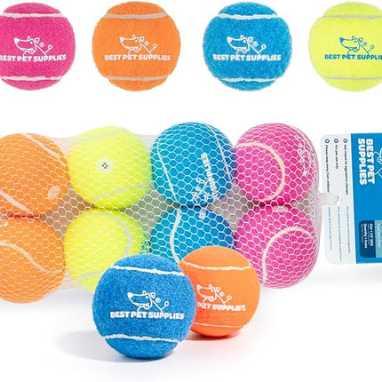 Best Pet Supplies Interactive Squeaky Dog Chew Toy, Ideal Dog Toys for Chewers, Small, Medium & Large Dogs, and Fetch Lovers - Tennis (Assorted Color), Medium (Pack of 8)