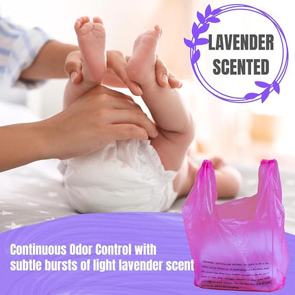 Baby Diaper Bag Disposable (500 Count, Pink) Fresh Lavender Scented Easy Tie Handles Scented Bulk Diaper Sacks Disposable Dog Poop Bags Cat Litter Clump & Poop Bags Sanitary Pads Disposal (500 Bags)