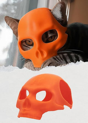 Cat Bat Mask Halloween Costumes Accessories for Cats, Cat Bat Cosplay Apparel (Medium, Orange Skull)