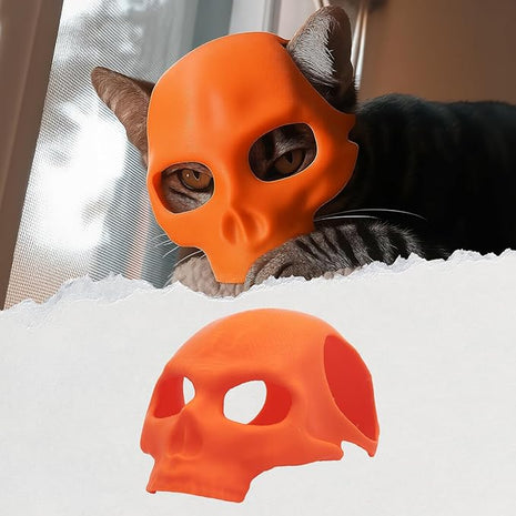 Cat Bat Mask Halloween Costumes Accessories for Cats, Cat Bat Cosplay Apparel (Medium, Orange Skull)