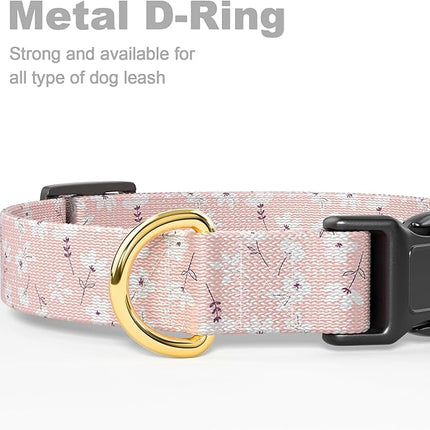 Rnivvi Dog Collar for Medium Dogs, Cute Floral Heavy Duty Adjustable Puppy Collar with Quick Release Buckle for Girl & Female, Pet Accessories for Walking Running, M Length 1" Width, Coral Pink
