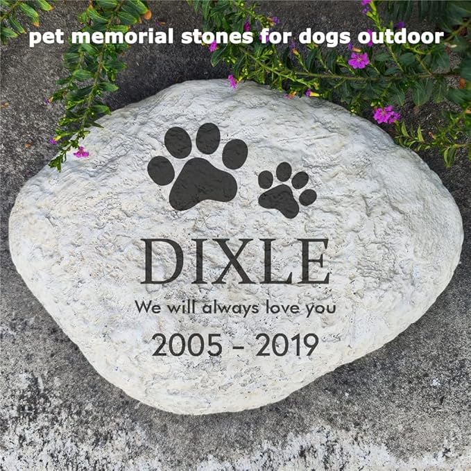 Pet Memorial Stones Grave Stones for Dogs or Cats, Paw Prints Pet Dog Memorial Garden Stones Grave Markers Engraved with Name and Dates, Personalized Pet Dog Memorial Gfits Outdoors,11"×8"