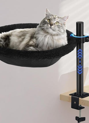 Cat Desk Bed - Machine Washable Reversible Cats Hammock for Large and Kitten - 360° Rotating & Height Adjustable - Supports Up to 45lbs - Indoor Cat Nest Furniture for Office & Game Tables - Black