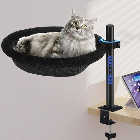 Cat Desk Bed - Machine Washable Reversible Cats Hammock for Large and Kitten - 360° Rotating & Height Adjustable - Supports Up to 45lbs - Indoor Cat Nest Furniture for Office & Game Tables - Black