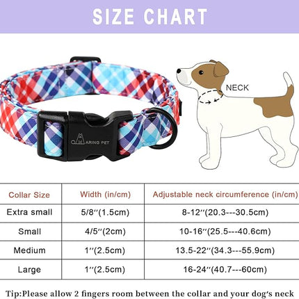 ARING PET Plaid Dog Collar-Cute Dog Collar for Small Dogs, Adjustable Cotton Pet Collars Puppy Collar for Small Medium Large Boy and Girl Dogs