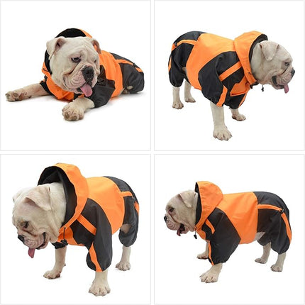 Lovelonglong American Bully Pitbull Dog Hooded Raincoat, Bulldog Rain Jacket Poncho Waterproof Clothes with Hood Breathable 4 Feet Four Legs Rain Coats for Pugs English French Bulldog Orange B-S