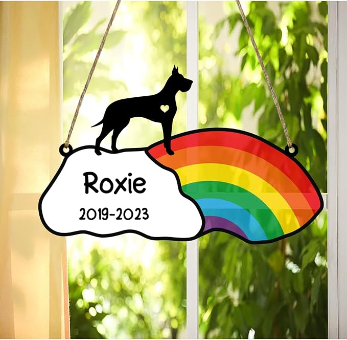 LOVELYPOD Personalized Rainbow Bridge Pet Memorial Gifts for Dogs,Custom Breeds Ornament Suncatcher Loss of Dogs, Pet Remembrance in Memory Gifts Lover, Loss of one Sympathy