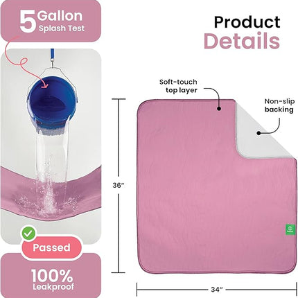 IMPROVIA® Washable Underpads, Heavy Absorbency Reusable Incontinence Pads for Kids, Adults, Elderly, and Pets, Waterproof Protection Floor (Pink and White, 34" x 36" - Pack of 4)