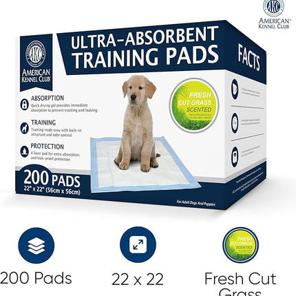 American Kennel Club Scented Puppy Training Pads with Ultra Absorbent Quick Dry Gel – 22 x 22 Pee Pads for Dogs - Grass Scented - 200 Count