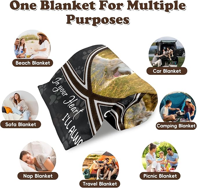 WFR Personalized Pet Memorial Throw Blanket with Photo-Pet Memorial Gifts for Dogs Cats Loss of Dog Sympathy Gift Bereavement Remembrance Passing Away Gifts,Pet Picture Blanket (1-Heart Photo)