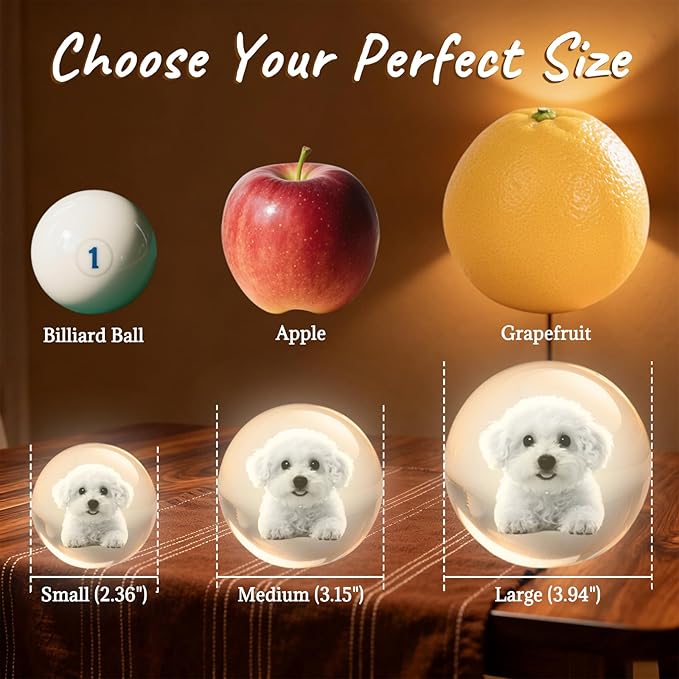 Personalized 3D Pet Memorial Gift for Dog or Cat - Custom Photo in Crystal with Optional Light Base, Unique Loss Keepsake (S/M/L)