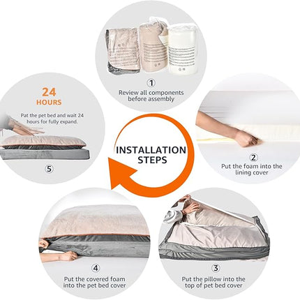 Amazon Basics Dog Bed with Cooling Gel Memory Foam, Pressure-Relief Support for Dogs up to 120lbs, Non-Slip Bottom, Machine Washable Cover, Giant Sized (48" x 36"), Grey