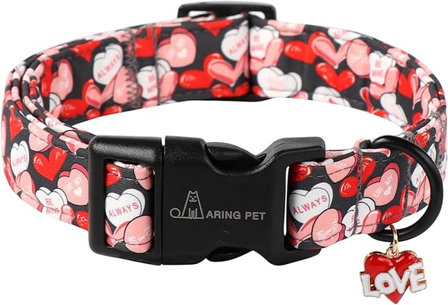 ARING PET Valentine's Day Dog Collar-Cute Black Heart Dog Collars, Adjustable Valentine Heart Pet Collars Puppy Collar with Quick Release Buckle for Girl&Boy Dogs