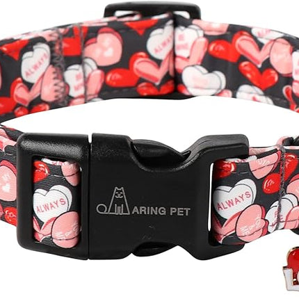 ARING PET Valentine's Day Dog Collar-Cute Black Heart Dog Collars, Adjustable Valentine Heart Pet Collars Puppy Collar with Quick Release Buckle for Girl&Boy Dogs