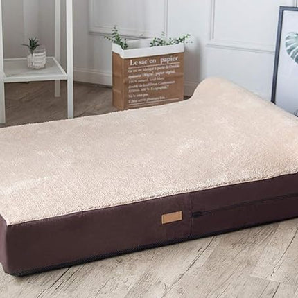 KOPEKS Jumbo Orthopedic Dog Bed - 7-inch Thick Memory Foam Pet Bed with Pillow with Removable Cover & Free Waterproof Liner - for Large Breed Dogs, XL, Brown-Plush Top