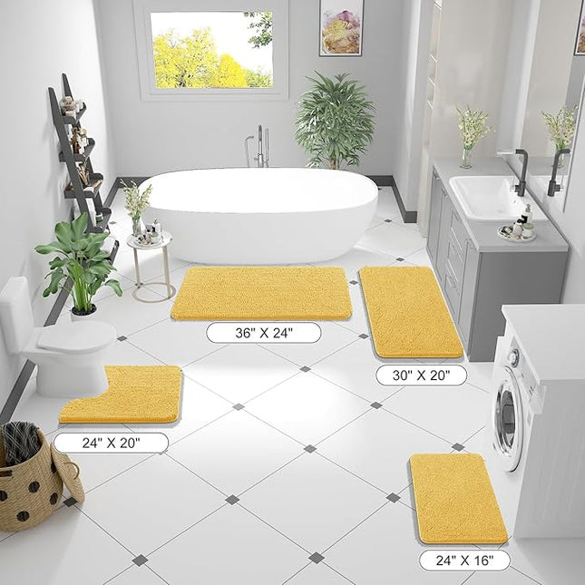 OLANLY Bathroom Rugs 59x24, Extra Soft Absorbent Chenille Bath Rugs, Rubber Backing Quick Dry, Machine Washable Bath Mats for Bathroom Floor, Tub and Shower, Home Decor Accessories, Yellow