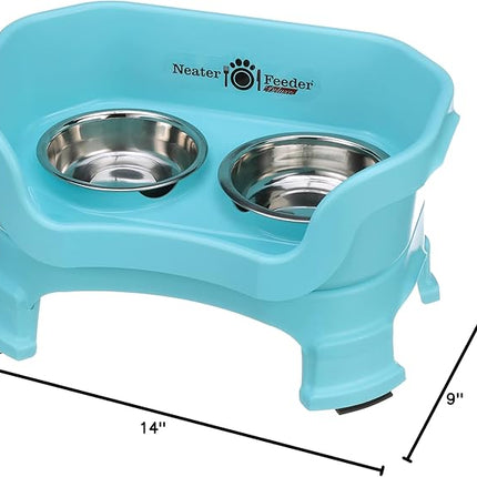 Neater Feeder Deluxe Mess Proof Cat Bowls Elevated for All Breeds – Made in USA – No Spill Raised Cat Bowls for Indoor Cats w/Leg Extensions – Stainless Steel Cat Food and Water Bowl Set - Teal