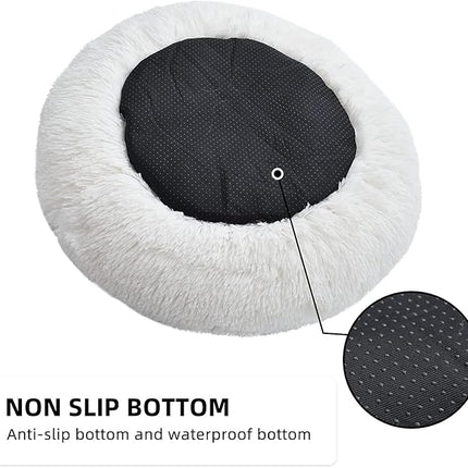 Cat Beds for Indoor Cats - Cat Bed Washable 20/24 inches, Dog Beds for Small Medium Dogs, Anti Anxiety Round Fluffy Plush Faux Fur Pet Bed, Thick Bottom