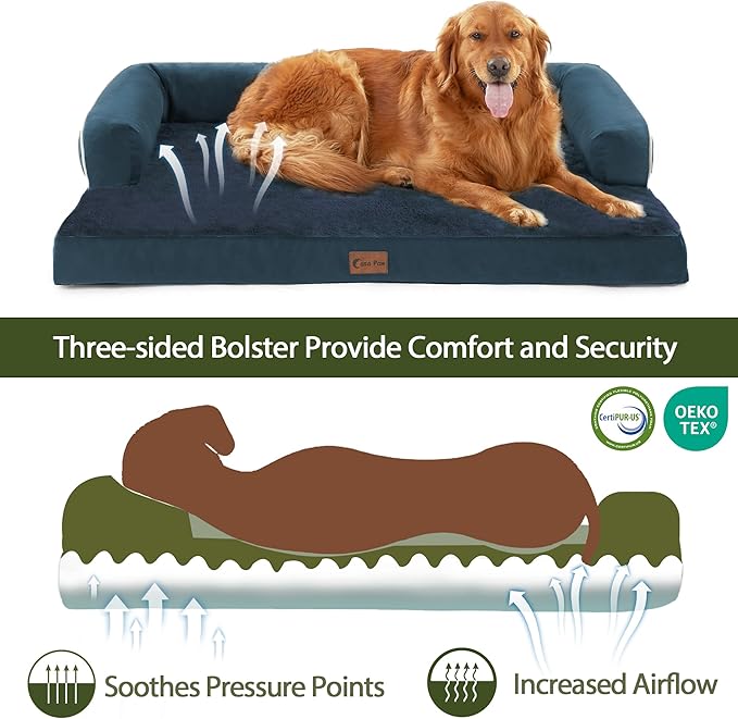 XXL Dog Bed with Bolsters, Orthopedic Dog Beds for Extra Large Dogs, Waterproof Memory Foam Dogs Beds XLarge with Removable Washable Cover, Nonskid Bottom (XX-Large,Navy Blue)