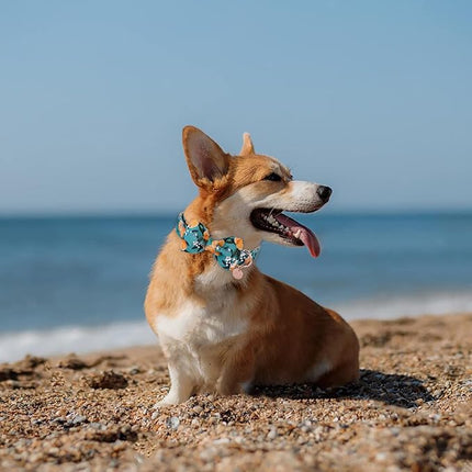 Dog Collar with Bow Tie, Durable Comfortable Cotton Dog Bowtie Collar with Metal Buckle for Medium Dog Girl Boy, Summer Cute Dog Collar, M