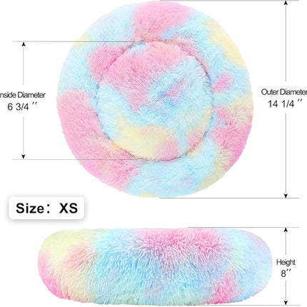 NOYAL Calming Donut Dog Bed for Small to Medium Dogs & Cats - Plush Faux Fur Anti-Anxiety Pet Bed with Machine Washable Cover & Non-Slip Base