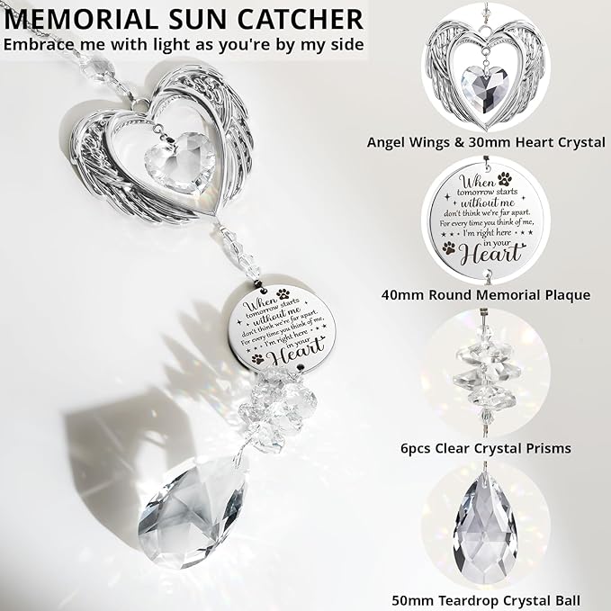 Dog Memorial Gifts for Loss of Dog Sympathy Gifts, Pet Memorial Gift for Dogs Cats, Pets Sympathy Crystal Suncatcher, Thoughtful Cats Dogs Bereavement Remembrance Gift for Pet Loss Condolence