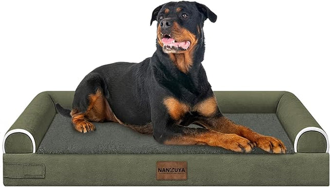 Large Dog Bed Orthopedic Washable: Beds Bolster XL Bed Large Big Dogs Memory Foam Couch Sofa Waterproof with Removable Cover - Dark Green