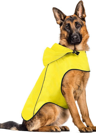BiPawTi Dog Rain Jackets for Large Dogs, Waterproof Raincoat for Dog, Lightweight Reflective Safety Pet Rain Coats with Hood/Leash Hole/Reflective Strip - Yellow, L