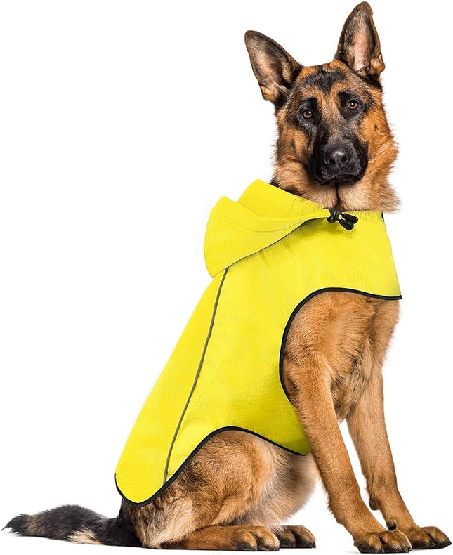 BiPawTi Dog Rain Jackets for Large Dogs, Waterproof Raincoat for Dog, Lightweight Reflective Safety Pet Rain Coats with Hood/Leash Hole/Reflective Strip - Yellow, L