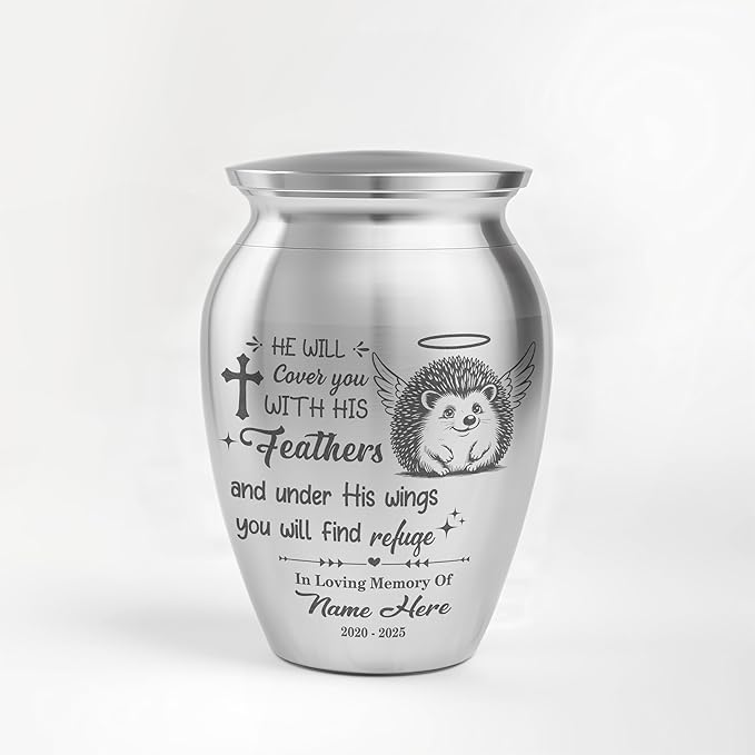 Artsy Woodsy Personalized Hedgehog Pet Memorial Cremation Mini Urn, Decorative Keepsake Small Urns for Ashes 2.56 inch, Remembrance Gifts for Pet Lovers in Loving Memory (06, 2.56x1.77)