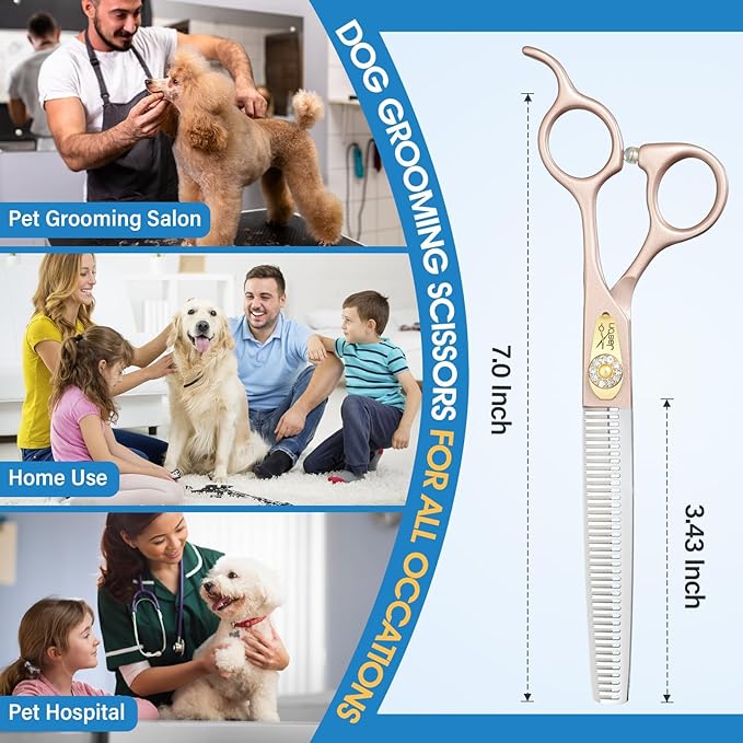 JASON Professional Dog Grooming Scissors - 7 Inch Thinning Shear Japanese 440C Stainless Steel Diamond Screw with 40 Teeth Dog Blender Scissors