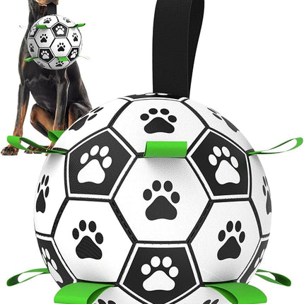 QDAN 10 Inch Gaint Dog Soccer Ball with Straps, Durable Big Dogs Balls, Outdoor Large Dog Toys, Herding Balls for Dogs, FloatingToy, Birthday Gifts (10 Inch)