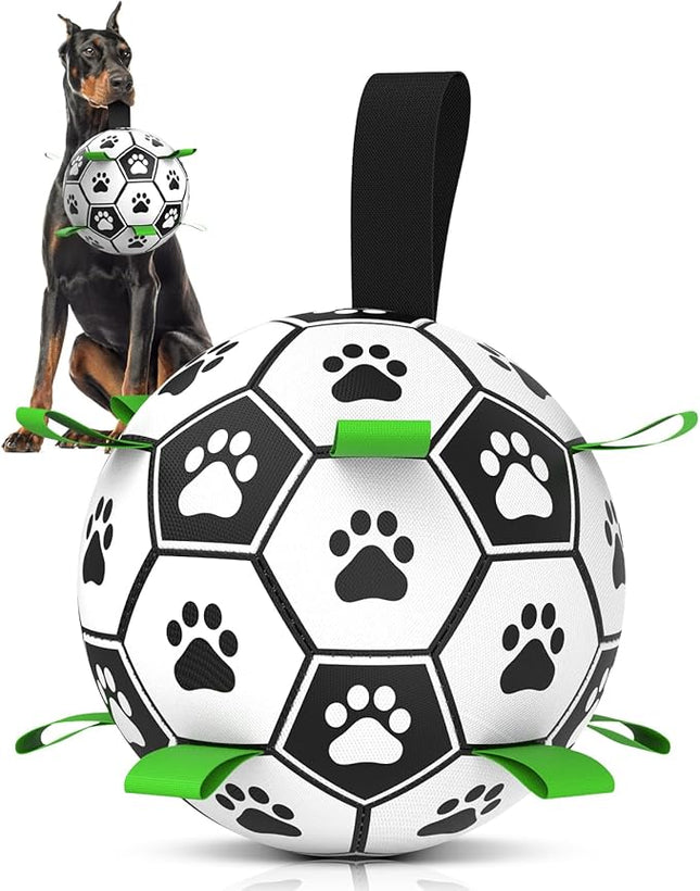 QDAN 10 Inch Gaint Dog Soccer Ball with Straps, Durable Big Dogs Balls, Outdoor Large Dog Toys, Herding Balls for Dogs, FloatingToy, Birthday Gifts (10 Inch)