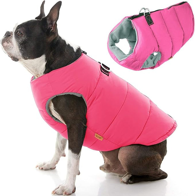 Gooby Padded Vest Dog Jacket - Solid Pink, Large - Warm Zip Up Vest Fleece Jacket with Dual D Ring Leash Water Resistant for Small to Medium Dogs