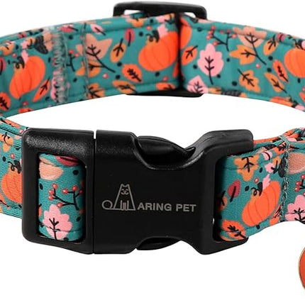 ARING PET Fall Dog Collars, Cute Autumn Pumpkin Maple Leaves Pet Collar with Quick Release Buckle for Small Medium Large Girl Boy Dogs-M Deep Color