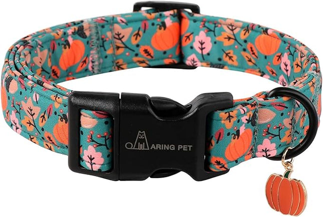 ARING PET Fall Dog Collars, Cute Autumn Pumpkin Maple Leaves Pet Collar with Quick Release Buckle for Small Medium Large Girl Boy Dogs-M Deep Color