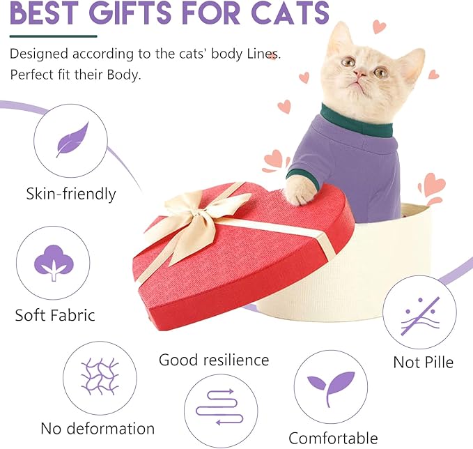 Sticky Cat Clothes Stretchy, Sphynx Hairless Sweater & Pajamas for Cats only, Soft Cat Onesie for Cats After Surgery Female Male & Hair Loss Prevention, Purple L