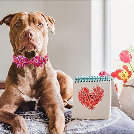 Maca Bates Valentine's Day Dog Collar with Fancy Bow for Medium Girl Boy Dogs,Tiedyed Love Hearts Pattern,Adjustable Durable Soft Valentine Gift for Female Male Puppy