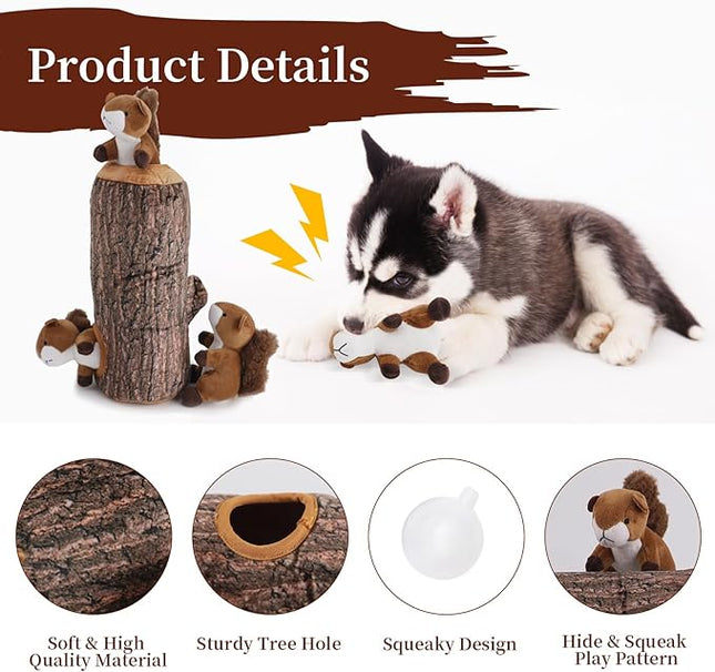 IFOYO Squirrel Hide and Seek Dog Toy, Squeaky Interactive Dog Toys for Boredom, Plush Dogs Toys to Keep Them Busy, Relive Anxiety, Attract Attention, Puzzle Toy for Smal and Medium Dogs