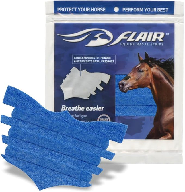 Flair Equine Nasal Strips for Horses (Blue, 6 Pack), Adhesive Equine Nasal Strips & Support, Breathing Improvement for Competition and Training Horses, Equine Health Supplies, Breathing Aid