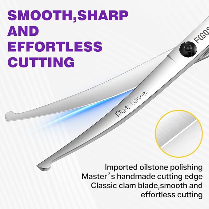 Curved Dog Grooming Scissors with Blunt Tip 6.5 in Round Curve Shears for Pet Dogs Cat Japan 440C 30°Arc Upward & Downward for Trimming Face and Paws at Home Safety