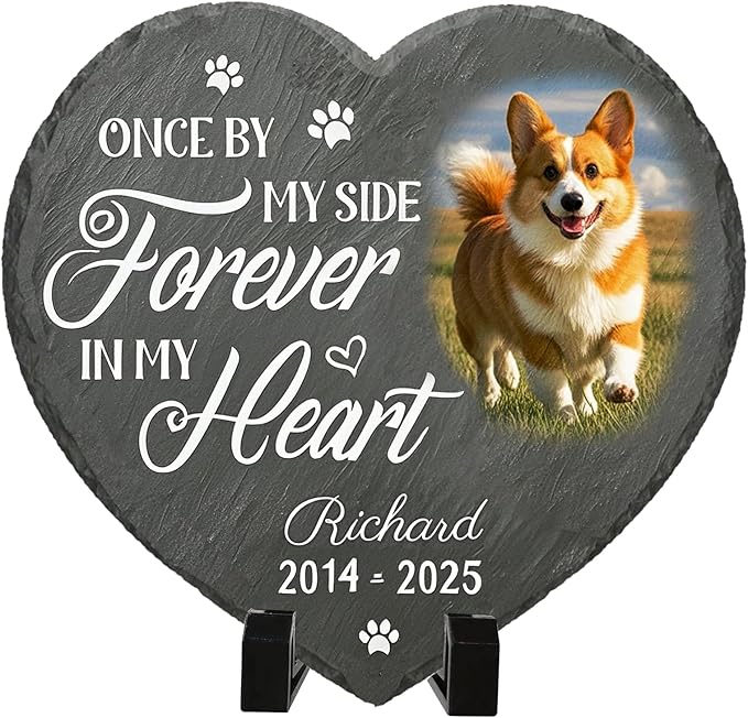 Personalized Pet Memorial Stone - Custom Dog Grave Marker with Name & Photo - Sympathy Gifts for Loss of Beloved Dog - Cemetery Decor - Rainbow Bridge Memorial for Dogs (Style A)