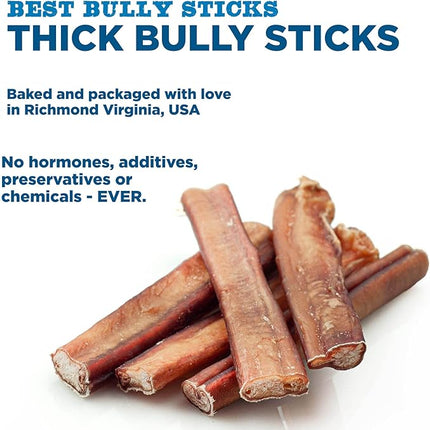 Best Bully Sticks Thick 6 Inch Bully Sticks for Dogs - 10 Count (Pack of 1) - Natural Grass-Fed Beef, Single Ingredient, Grain and Rawhide Free - Large Breeds